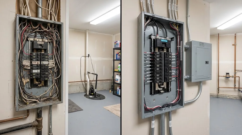 Two residential electrical panel installations