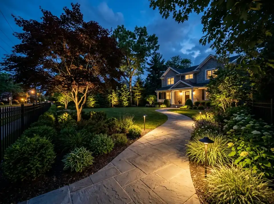Landscape lighting installation front walkway residential Spring Lake NJ
