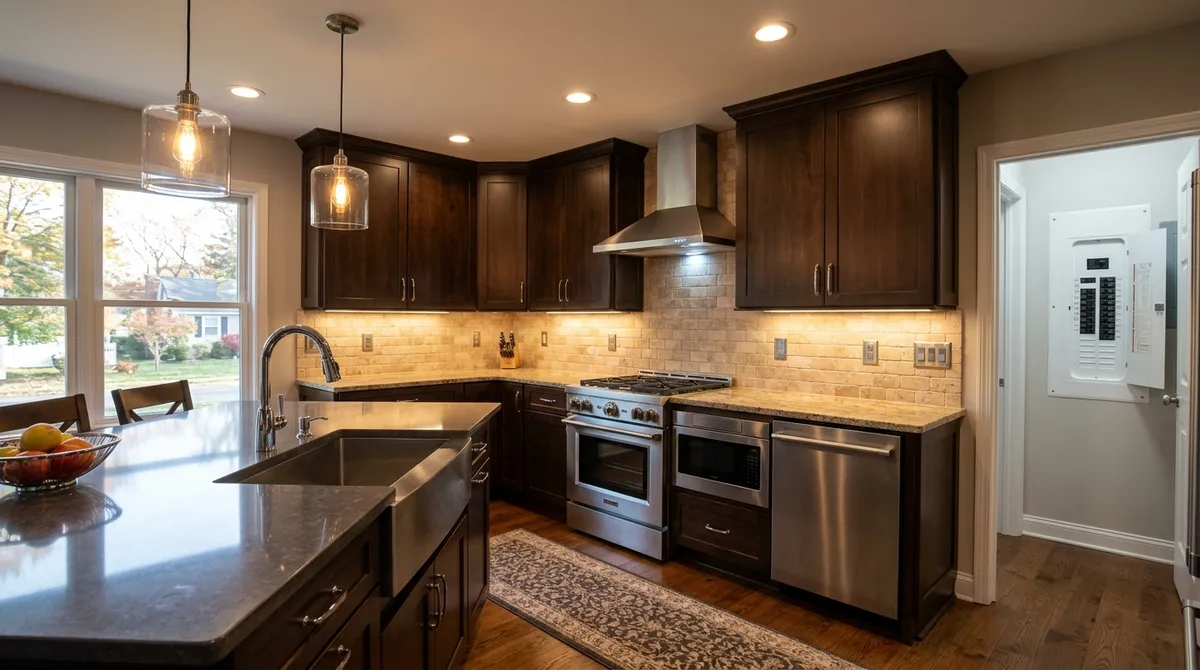Completed kitchen renovation with professional electrical lighting installation