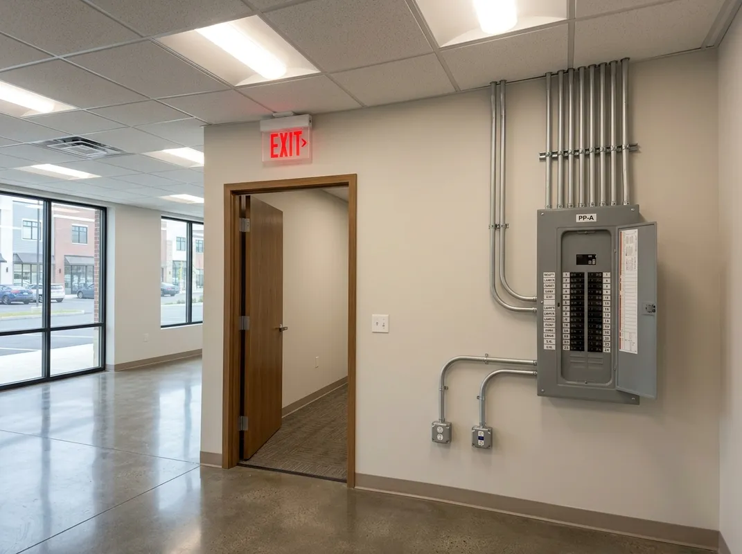 Completed tenant fit-out electrical installation with sub-panel, LED lighting, and data outlets in a New Jersey commercial space Completed tenant fit-out electrical installation with sub-panel, LED lighting, and data outlets in a New Jersey commercial space